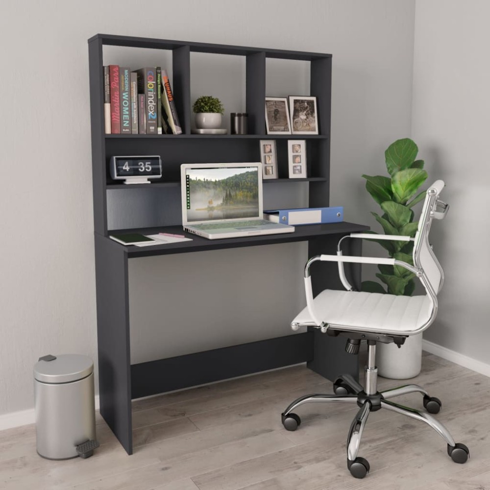 vidaXL Γραφείο με Ράφια Γκρι 110x45x157cm από Μοριοσανίδα 1 τεμ.