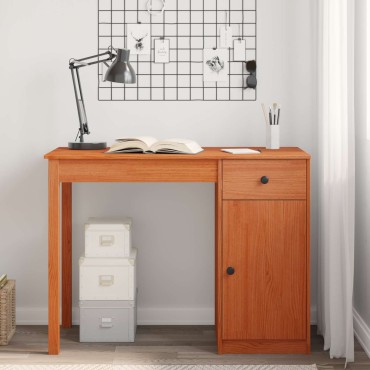 vidaXL Γραφείο με συρτάρι Κερωμένο Καφέ 100x50x74cm Στερεό πεύκο 1 τεμ.