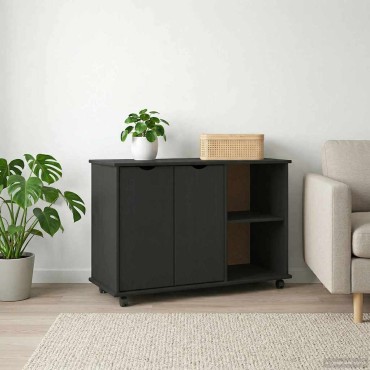 vidaXL Κινητό Ντουλάπι Μαύρο 100x39x65,5cm Στερεό ξύλο πεύκου