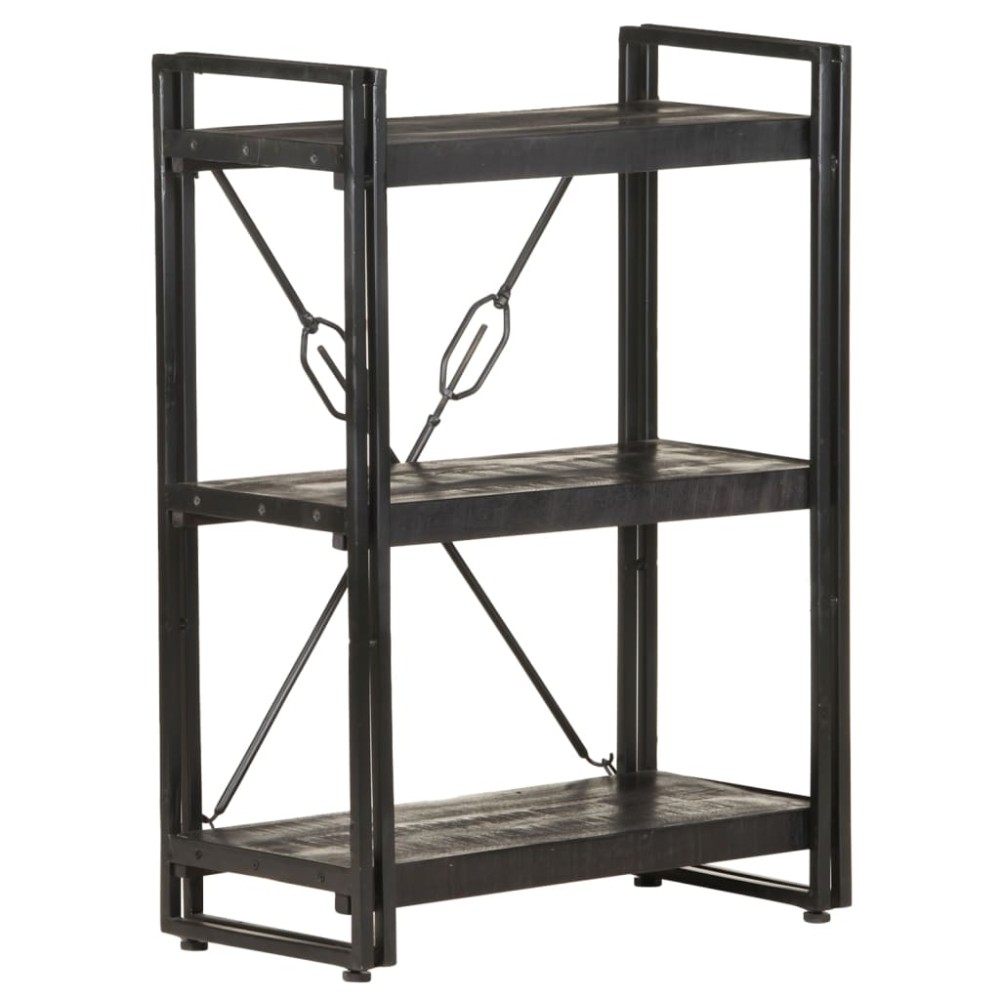 vidaXL Βιβλιοθήκη με 3 Επίπεδα Μαύρη 60x30x80cm Μασίφ Ξύλο Μάνγκο 1 τεμ.