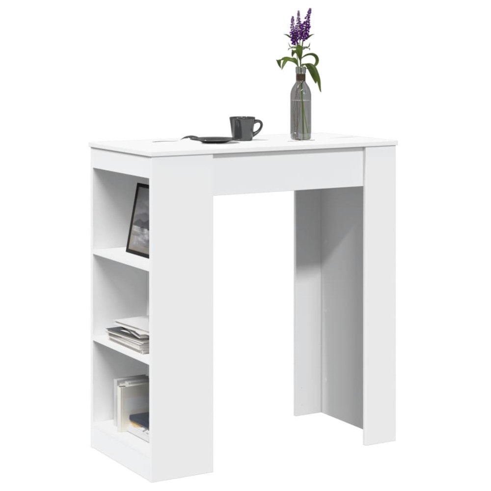 vidaXL Τραπέζι Μπαρ με Ράφια Λευκό 95x47x103,5cm Επεξεργ. Ξύλο 1 τεμ.