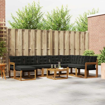 vidaXL Σειρά Καναπέ Εξωτερικού με μαξιλάρι 9 τεμ. Φυσικό και Μαύρο 59x59x37cm