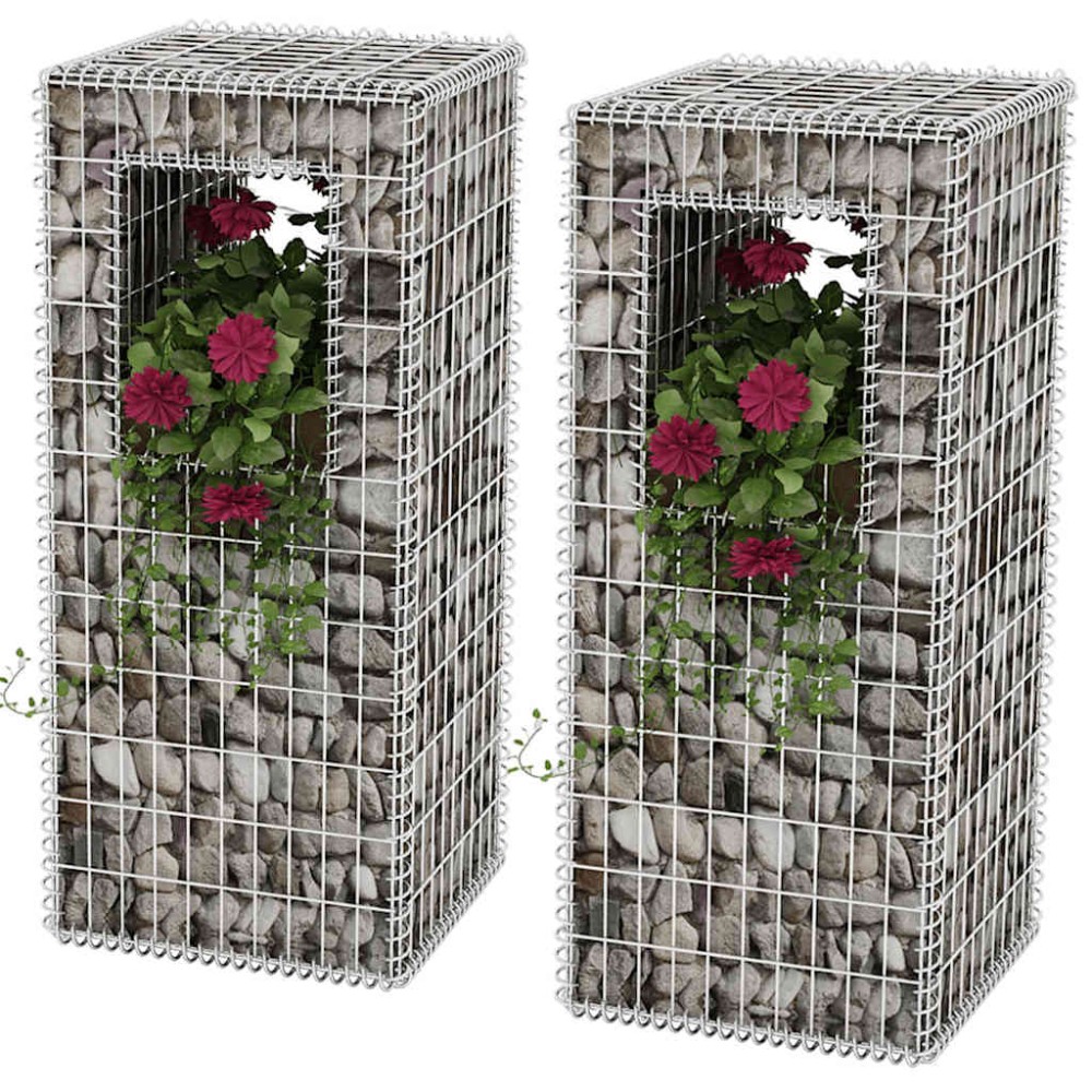vidaXL Συρματοκιβώτια Στύλοι/Γλάστρες 2 τεμ 50x50x120cm Ατσάλινα