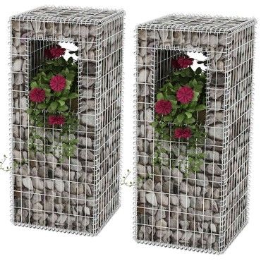 vidaXL Συρματοκιβώτια Στύλοι/Γλάστρες 2 τεμ 50x50x120cm Ατσάλινα