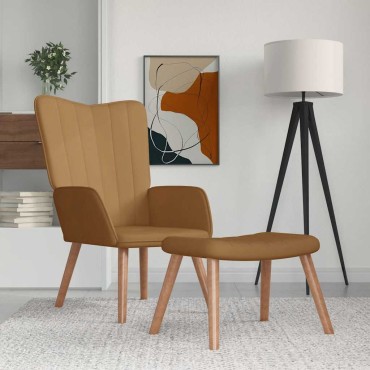 vidaXL Πολυθρόνα Relax Καφέ Βελούδινη με Σκαμπό 61,5x69x95,5cm 1 τεμ.