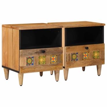 vidaXL Κομοδίνο 2 τεμ. Φυσικό 40x33x46cm Στερεό ξύλο μάνγκο