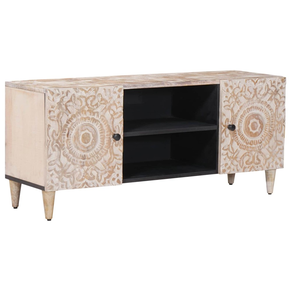 vidaXL Ντουλάπι TV Λευκό 105x33,5x46cm Στερεό ξύλο μάνγκο 1 τεμ.