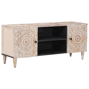 vidaXL Ντουλάπι TV Λευκό 105x33,5x46cm Στερεό ξύλο μάνγκο 1 τεμ.