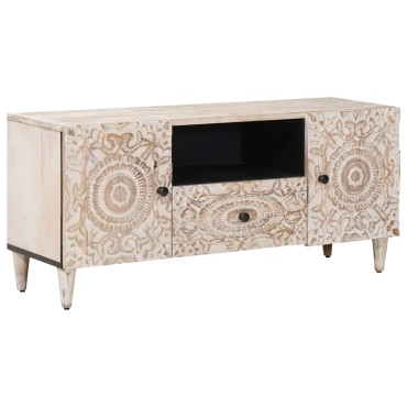 vidaXL Ντουλάπι TV Λευκό 105x33,5x46cm Στερεό ξύλο μάνγκο 1 τεμ.