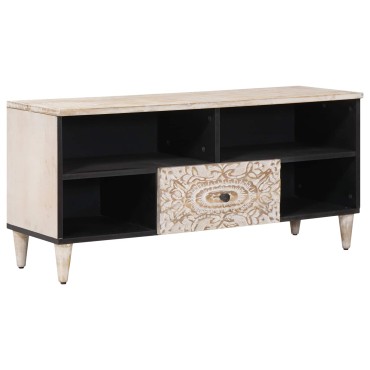 vidaXL Ντουλάπι TV με ράφι Λευκό 100x33,5x46cm Στερεό ξύλο μάνγκο 1 τεμ.