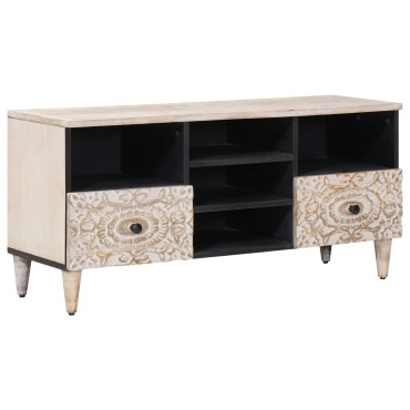 vidaXL Ντουλάπι TV με ράφι Λευκό 100x33,5x46cm Στερεό ξύλο μάνγκο 1 τεμ.
