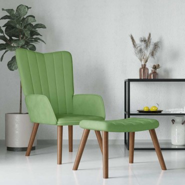 vidaXL Πολυθρόνα Relax Ανοιχτό Πράσινο Βελούδινη με Σκαμπό 61,5x69x95,5cm 1 τεμ.