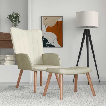 vidaXL Πολυθρόνα Relax Λευκό Κρεμ Βελούδινη με Σκαμπό 61,5x69x95,5cm 1 τεμ.