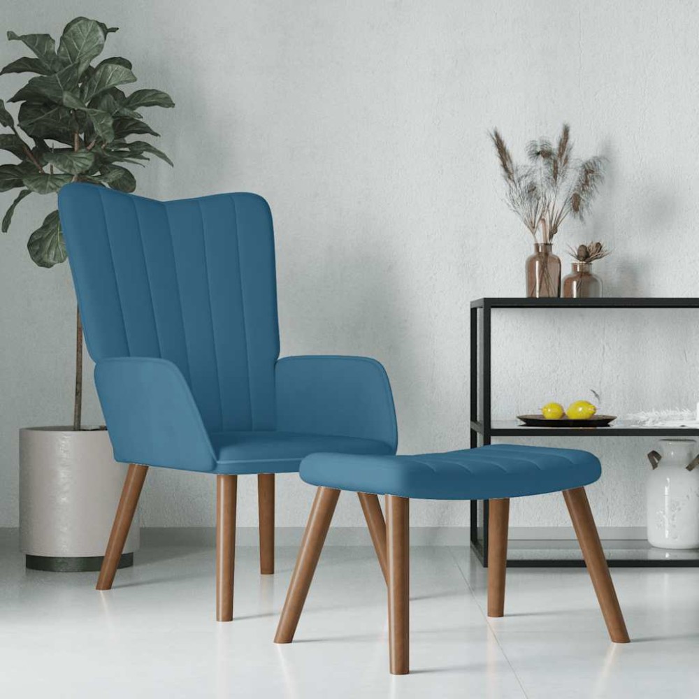 vidaXL Πολυθρόνα Relax Μπλε Βελούδινη με Σκαμπό 61,5x69x95,5cm 1 τεμ.