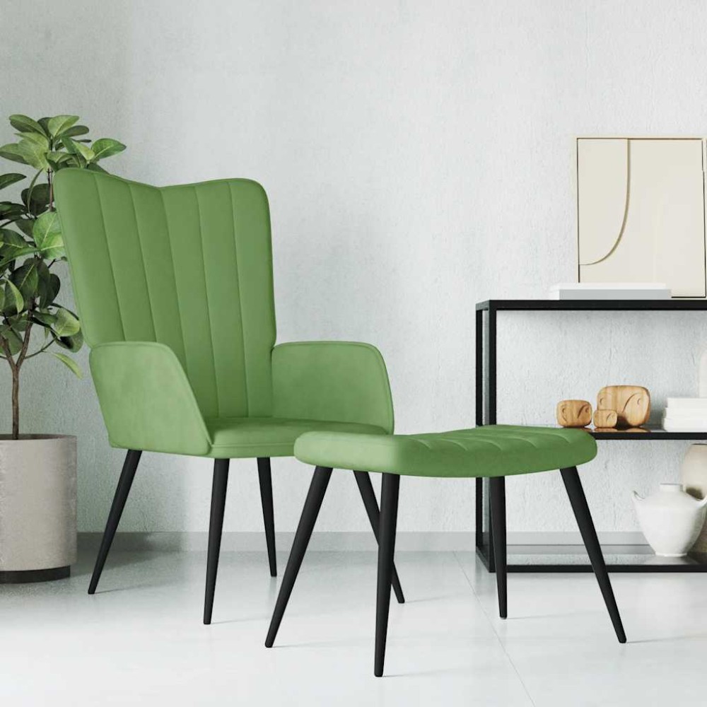 vidaXL Πολυθρόνα Relax Ανοιχτό Πράσινο Βελούδινη με Σκαμπό 61x70x96,5cm 1 τεμ. vidaXL Πολυθρόνα Relax Ανοιχτό Πράσινο Βελούδινη με Σκαμπό 61x70x96,5cm 1 τεμ.