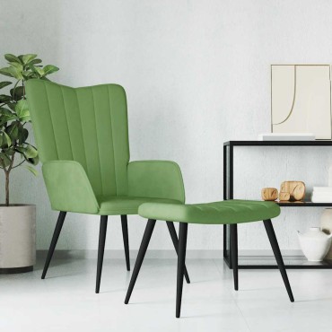 vidaXL Πολυθρόνα Relax Ανοιχτό Πράσινο Βελούδινη με Σκαμπό 61x70x96,5cm 1 τεμ.