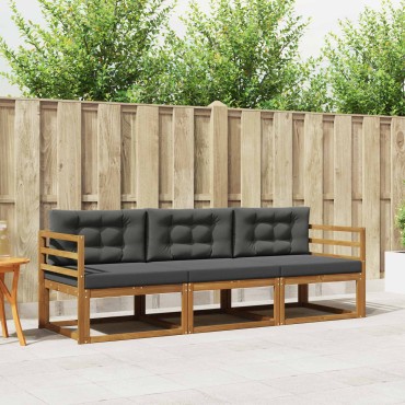 vidaXL Σειρά Καναπέ Εξωτερικού 3 τμχ. Φυσικό και Ανθρακί