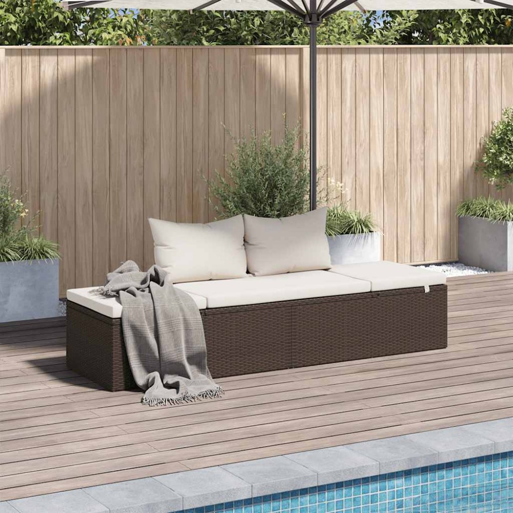 vidaXL Ξαπλώστρα - Κρεβάτι Κήπου Καφέ 195x60cm Συνθετικό Ρατάν