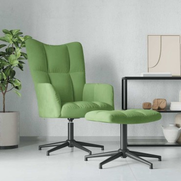 vidaXL Πολυθρόνα Relax Ανοιχτό Πράσινο Βελούδινη με Σκαμπό 62x68x98cm 1 τεμ.
