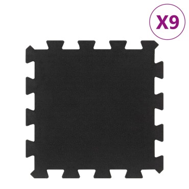 vidaXL Δάπεδο Προστασίας Παζλ 9 τεμ. Μαύρο 16 χιλ. 30x30 εκ. Καουτσουκ