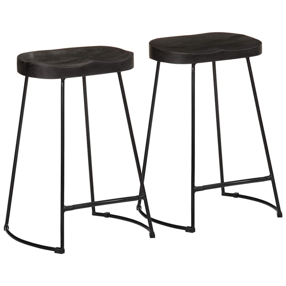 vidaXL Σκαμπό Μπαρ 2 τεμ. Μαύρα 45x40x62cm από Μασίφ Ξύλο Μάνγκο