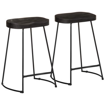 vidaXL Σκαμπό Μπαρ 2 τεμ. Μαύρα 45x40x62cm από Μασίφ Ξύλο Μάνγκο