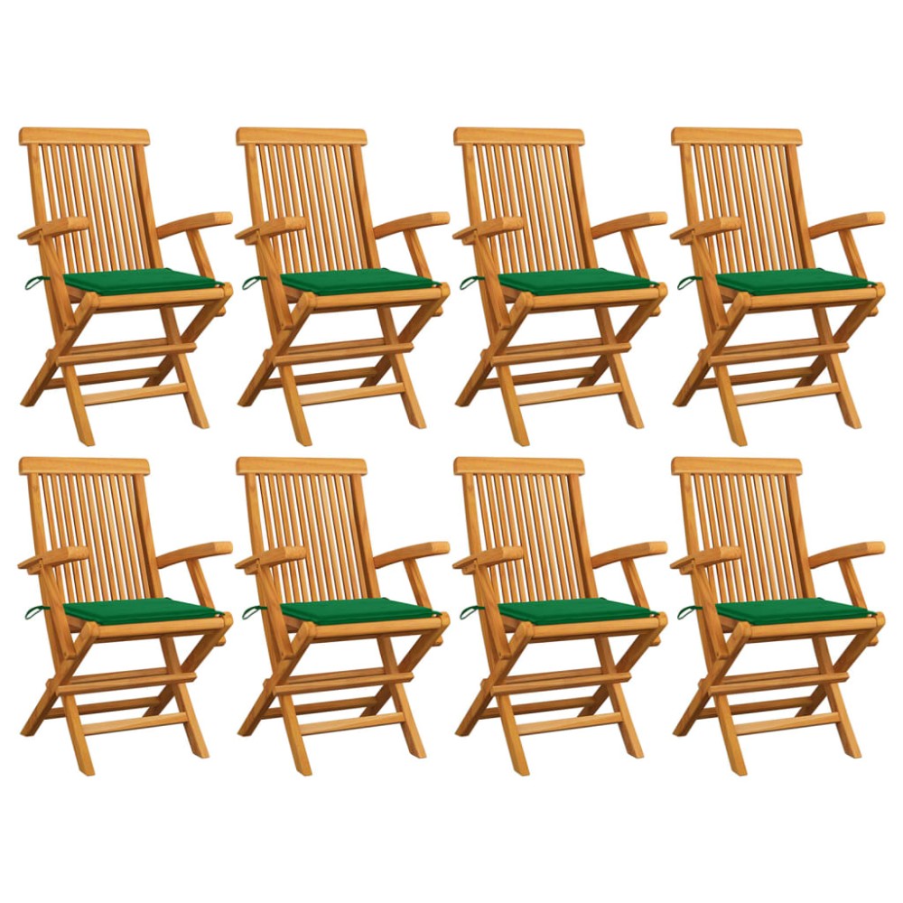 vidaXL Καρέκλες Κήπου 8 τεμ. Μασίφ Ξύλο Teak με Πράσινα Μαξιλάρια 55x60x89cm vidaXL Καρέκλες Κήπου 8 τεμ. Μασίφ Ξύλο Teak με Πράσινα Μαξιλάρια 55x60x89cm
