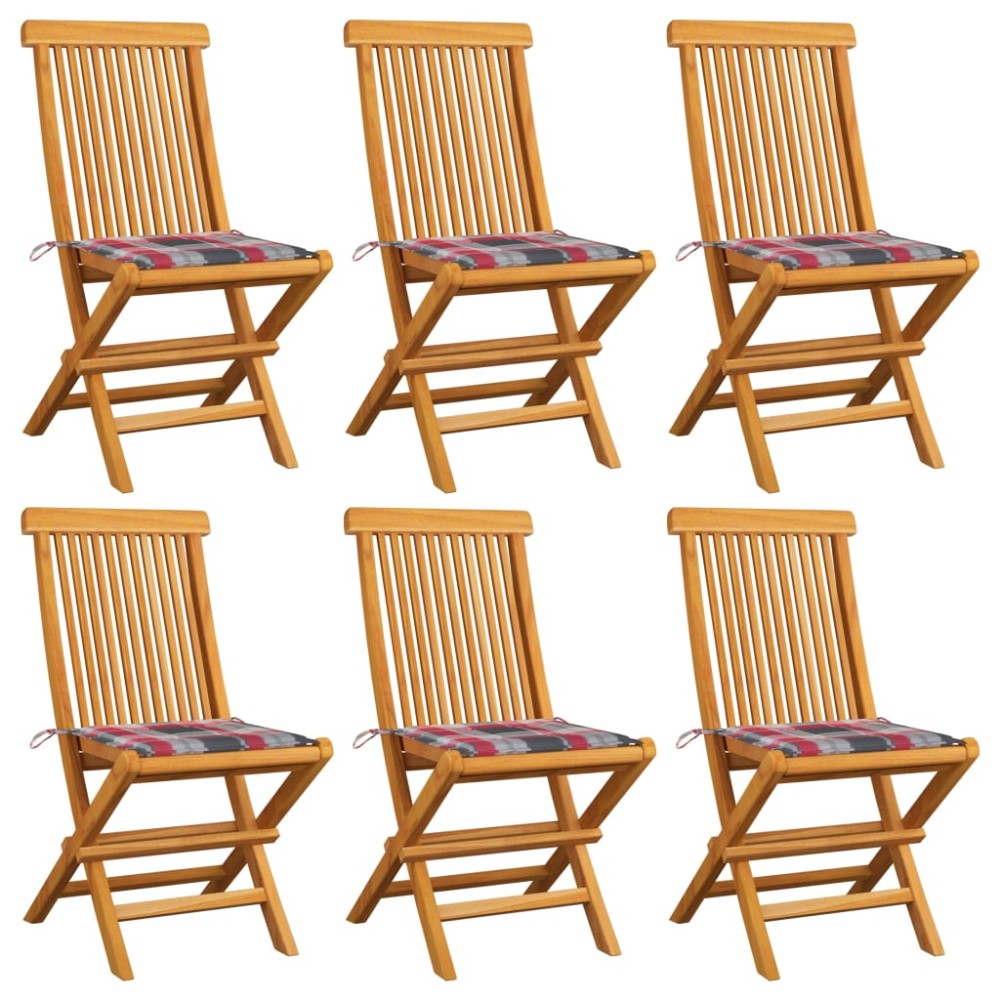 vidaXL Καρέκλες Κήπου 6 τεμ. Μασίφ Ξύλο Teak με Κόκκινα Καρό Μαξιλάρια 47x60x89cm vidaXL Καρέκλες Κήπου 6 τεμ. Μασίφ Ξύλο Teak με Κόκκινα Καρό Μαξιλάρια 47x60x89cm