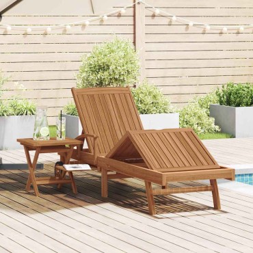 vidaXL Ξαπλώστρα 2 τεμ. Στερεό Ξύλο Τίκ Καφέ 195x59x78,5cm
