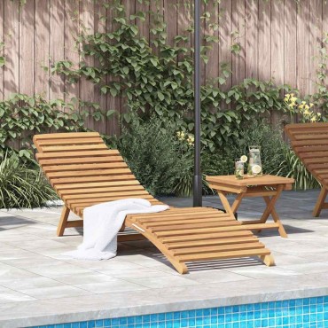 vidaXL Ξαπλώστρα 2 τεμ. Στερεό Ξύλο Τίκ Καφέ 198x55x58,5cm