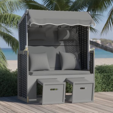 vidaXL Ξαπλώστρα Strandkorb Ανθρακί/Μαύρο Συνθ. Ρατάν/Ξύλο με Μαξιλάρι 115x55x133/151/156cm 1 τεμ.