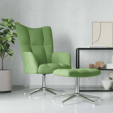 vidaXL Πολυθρόνα Relax Ανοιχτό Πράσινο Βελούδινη με Σκαμπό 62x68x98cm 1 τεμ.