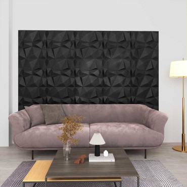 vidaXL Πάνελ τοίχου 48 τμχ. 50 x 50 cm Διαμάντι Μαύρο Φελιζόλ XPS