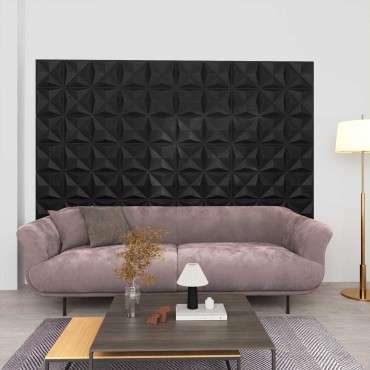 vidaXL Πάνελ τοίχου 12 τμχ. 50 x 50 cm Οριγκάμι Μαύρο Φελιζόλ XPS