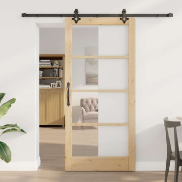 vidaXL Συρόμενη Πόρτα ORKDAL Φυσικό και Μαύρο 93 x 202 cm