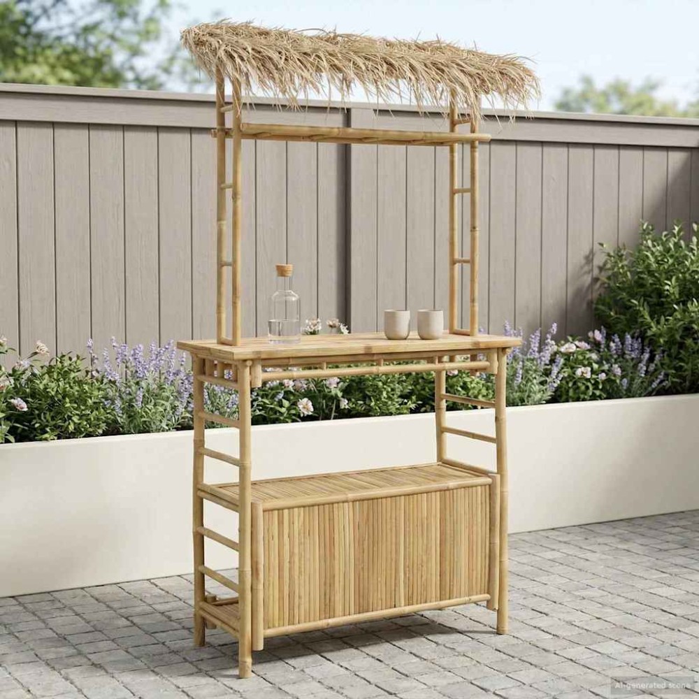 vidaXL Εξωτερικό τραπέζι μπαρ Φυσικό 110x50x209cm Μπαμπού