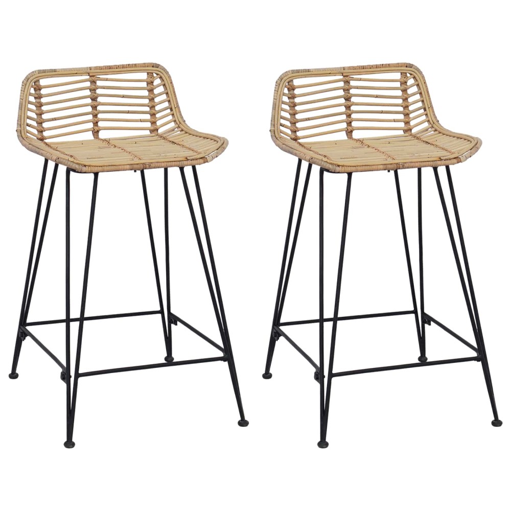 vidaXL Μπαρ σκαμπό 2 τεμ. Φυσικό 44x45x76cm Ράτταν και Χάλυβας