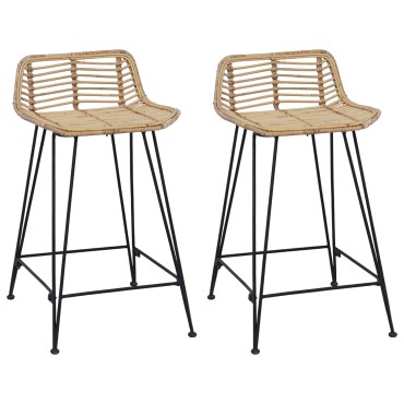 vidaXL Μπαρ σκαμπό 2 τεμ. Φυσικό 44x45x76cm Ράτταν και Χάλυβας