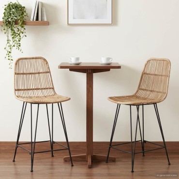 vidaXL Μπαρ σκαμπό 2 τεμ. Φυσικό 44x54x96cm Ράτταν και Χάλυβας