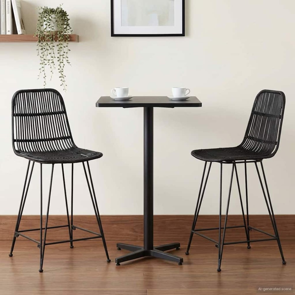vidaXL Μπαρ σκαμπό 2 τεμ. Μαύρο 44x54x96cm Ράτταν και Χάλυβας