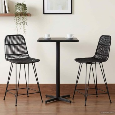 vidaXL Μπαρ σκαμπό 2 τεμ. Μαύρο 44x54x96cm Ράτταν και Χάλυβας