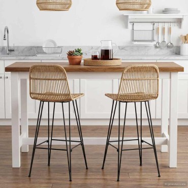 vidaXL Μπαρ σκαμπό 2 τεμ. Φυσικό 44x55x109cm Ράτταν και Χάλυβας