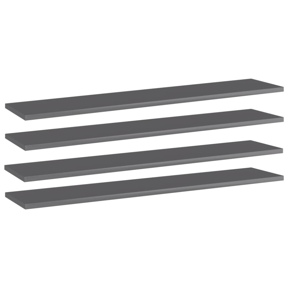 vidaXL Ράφια Βιβλιοθήκης 4 τεμ. Γυαλ. Γκρι 100x20x1,5cm Μοριοσανίδα