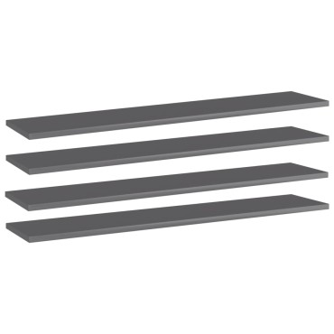 vidaXL Ράφια Βιβλιοθήκης 4 τεμ. Γυαλ. Γκρι 100x20x1,5cm Μοριοσανίδα