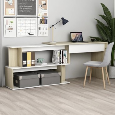 vidaXL Γραφείο Γωνιακό Λευκό/Sonoma Δρυς 200x50x76cm Επεξ. Ξύλο 1 τεμ.