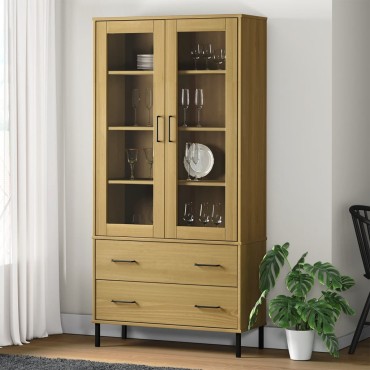 vidaXL Βιβλιοθήκη OSLO Καφέ 85x35x172,5cm Μασίφ Ξύλο με Μεταλ. Πόδια 1 τεμ.