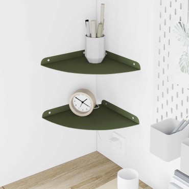 vidaXL Floating Ράφι Γωνίας Γωνιακή βάση 2 τεμ. Ελιά Πράσινη 24x24x2cm