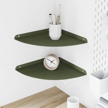 vidaXL Floating Ράφι Γωνίας Γωνιακή βάση 2 τεμ. Ελιά Πράσινη 30x30x2cm