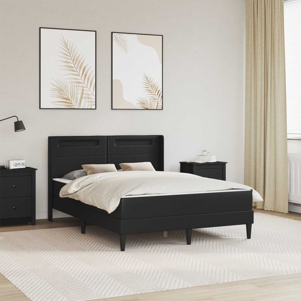 vidaXL Σκελετός κρεβατιού με στρώμα Μαύρο 140 x 190 cm Τεχνητό Δέρμα