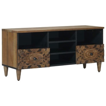 vidaXL Ντουλάπι TV με ράφι Καφέ 100x33,5x46cm Στερεό ξύλο μάνγκο 1 τεμ.
